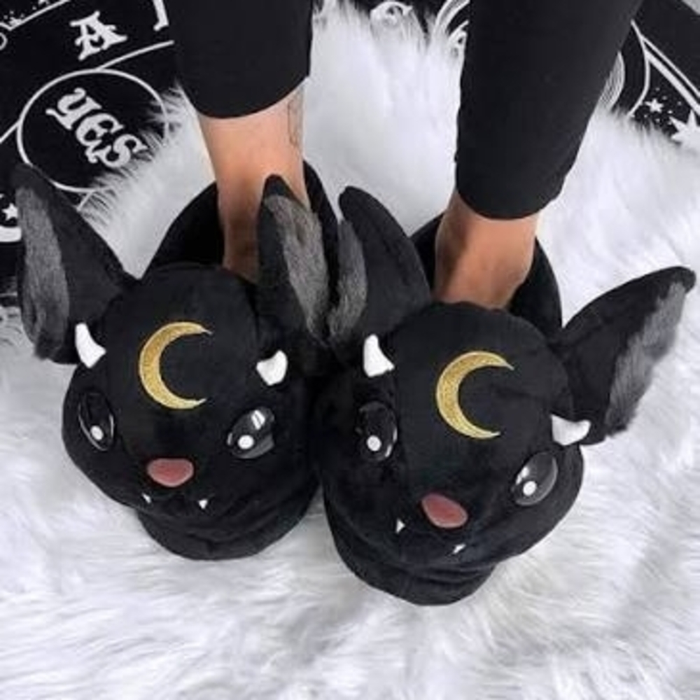 Killstar Kreeptures Black and Gold Bat Slippers
